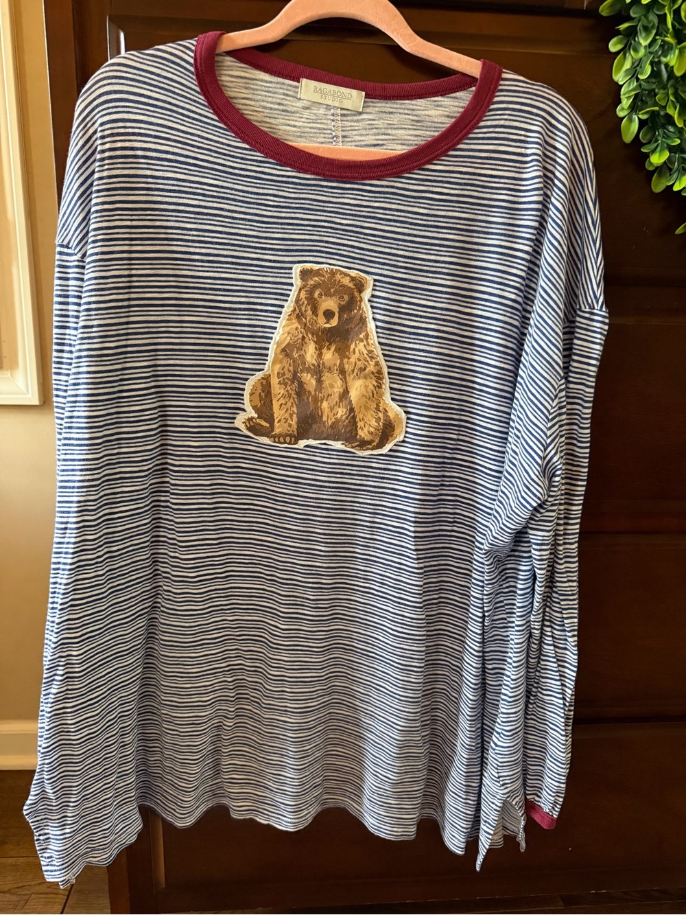 Blue Striped Bear Appliqué Long-Sleeve Tee - Unknown Brand